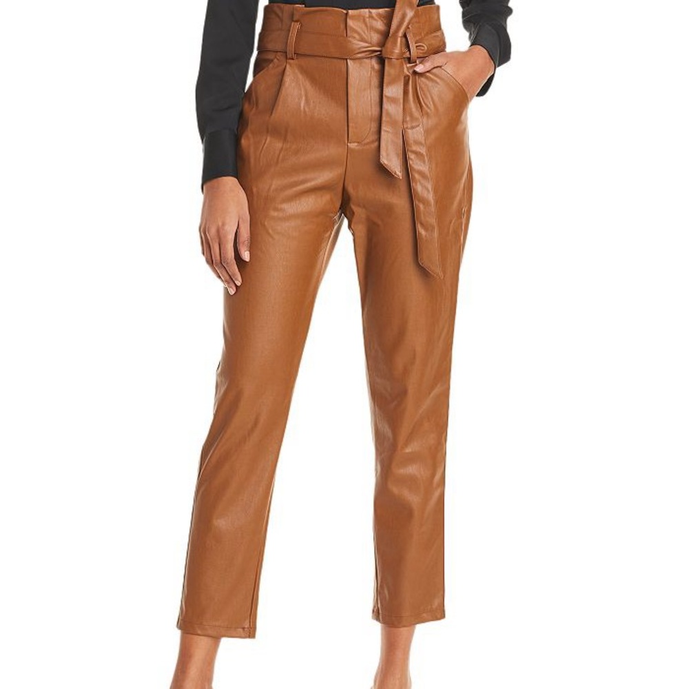 Lucy Paris Faux Leather Paperbag-Waist Pants